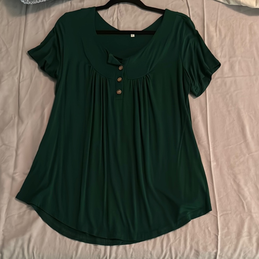 Green Women's Top with Button Detail